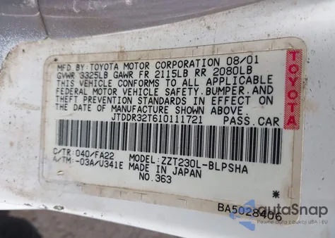 2001 Toyota Celica Gt z USA, uszkodzony, nr VIN JTDDR32T610111721